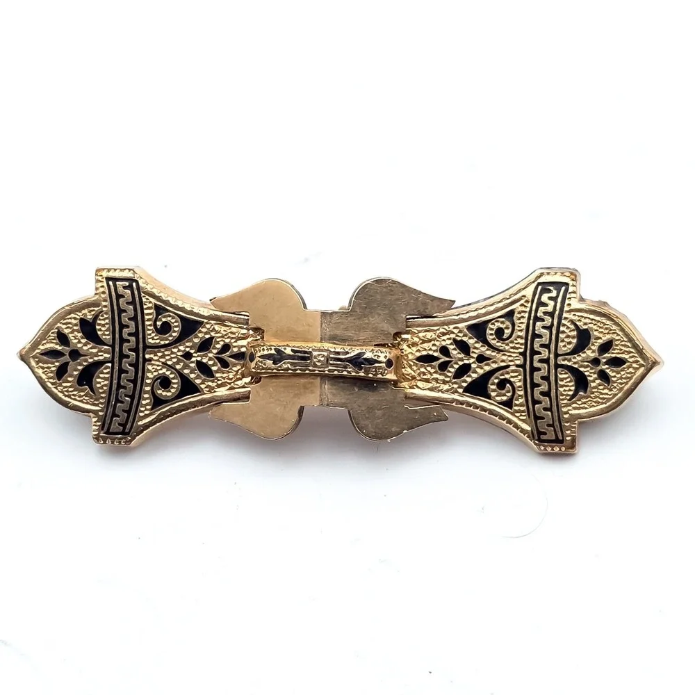 Victorian Gold Filled Taille D' Epargne Black Enamel Antique 2